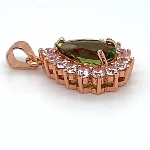 Green Tourmaline 1.30ct Rose Gold Finish Solid 925 Sterling Silver Pendant - Picture 6 of 7